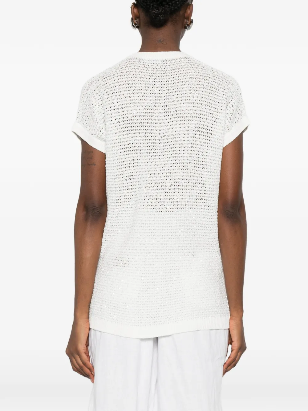 Fabiana Filippi Opengebreid T-shirt met glitters Wit
