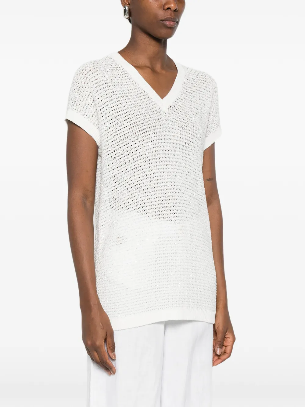 Fabiana Filippi Opengebreid T-shirt met glitters Wit