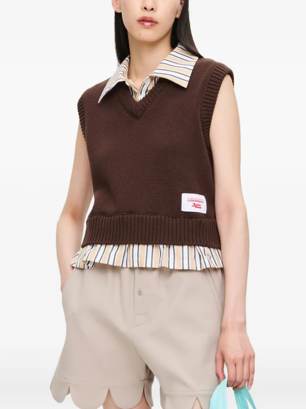 Charles Jeffrey Loverboy Cropped shirt met V-hals Bruin