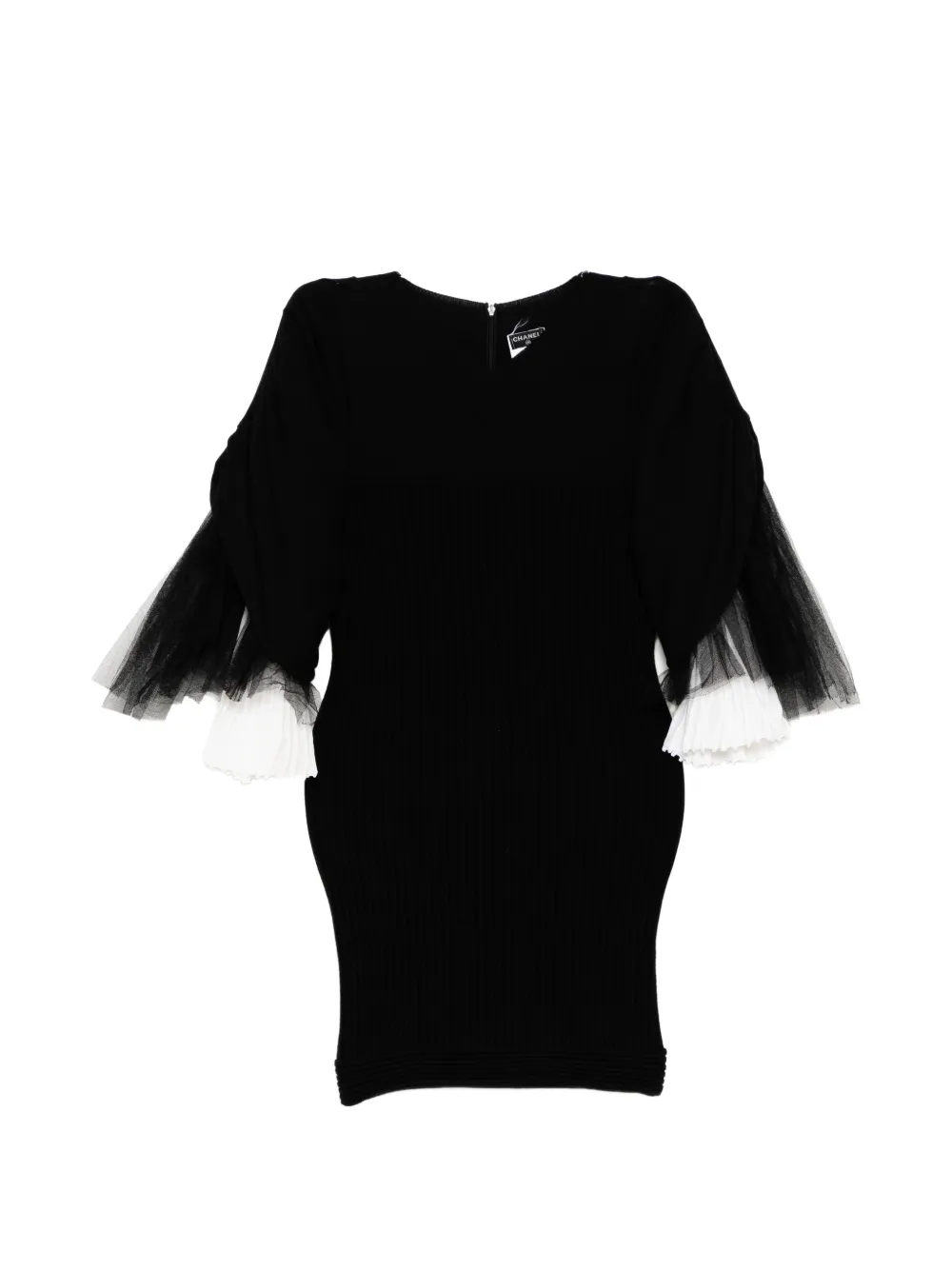 CHANEL Pre-Owned 2009 rib-knit tulle inset dress - Nero