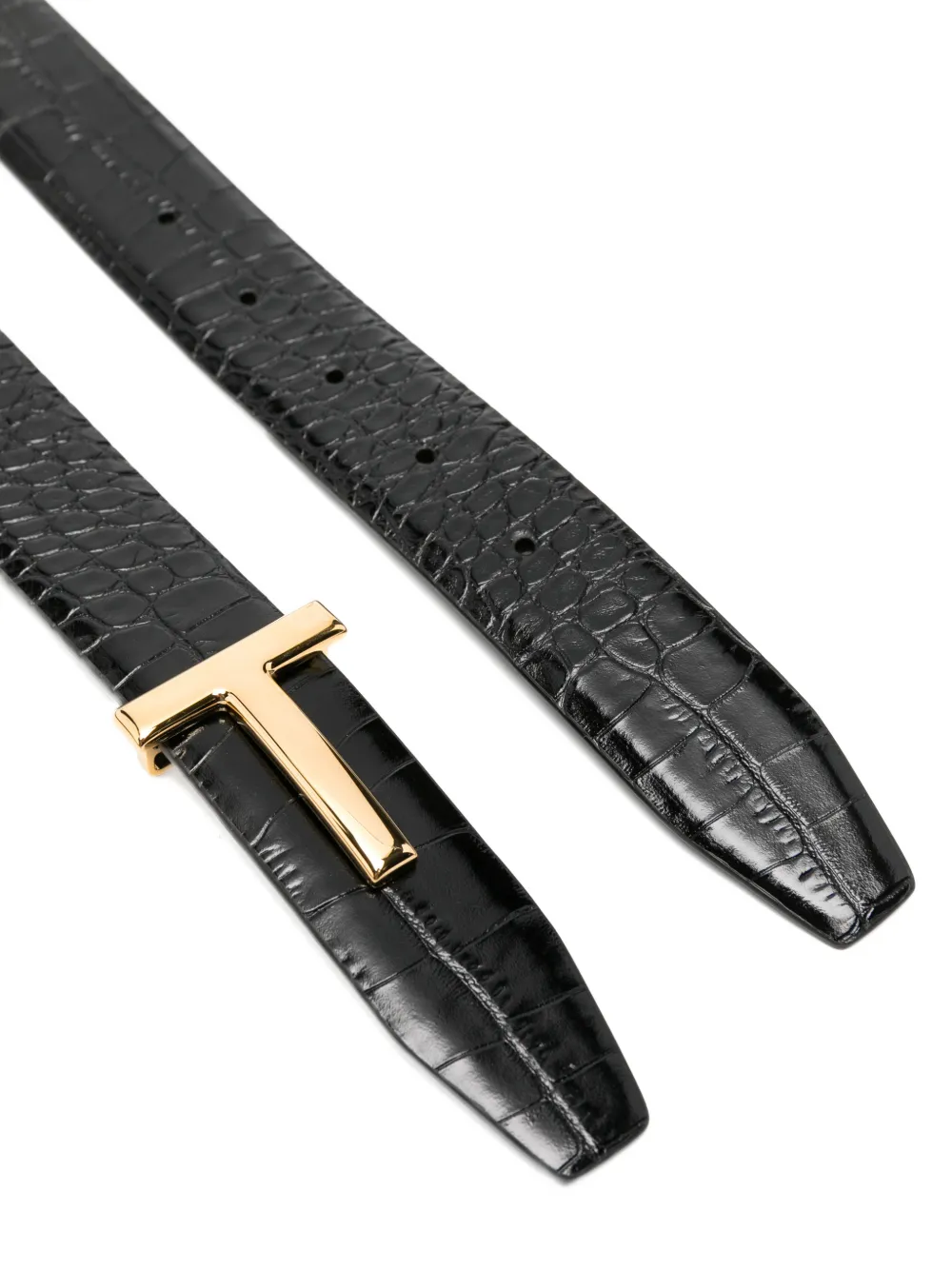TOM FORD Riem met T-gesp en krokodillen-reliëf Zwart