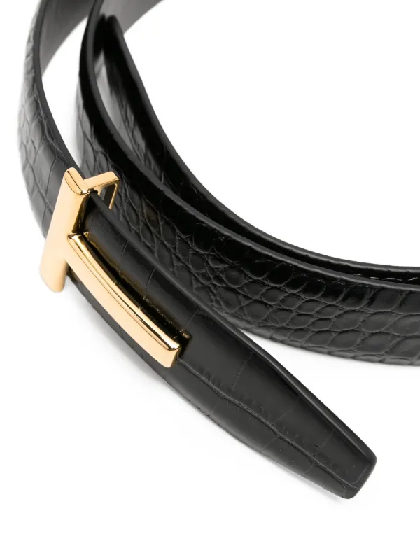 TOM FORD Tバックル クロコパターン ベルト | ブラック | FARFETCH JP