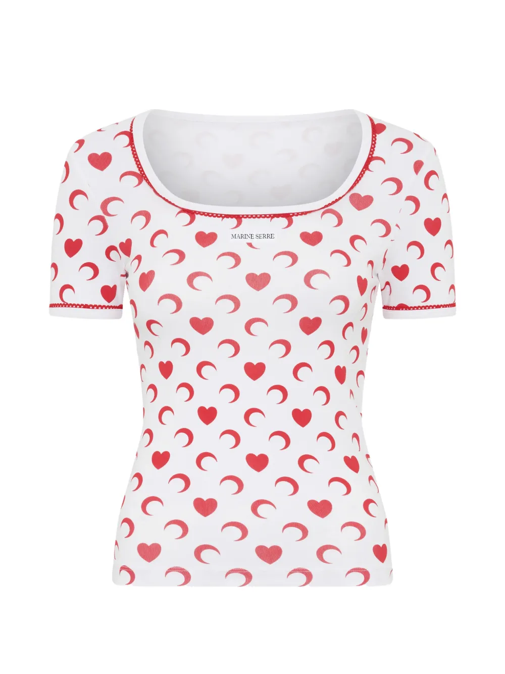 Marine Serre heart moon squareneck T-shirt - Bianco