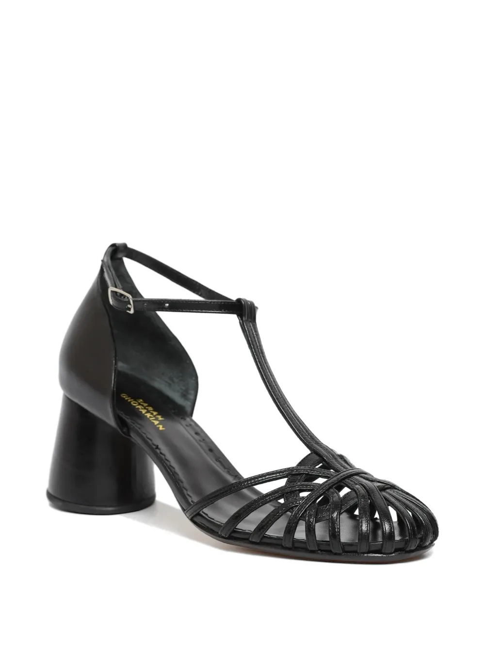 Sarah Chofakian Sandalen met geweven T-bandje en hak Zwart