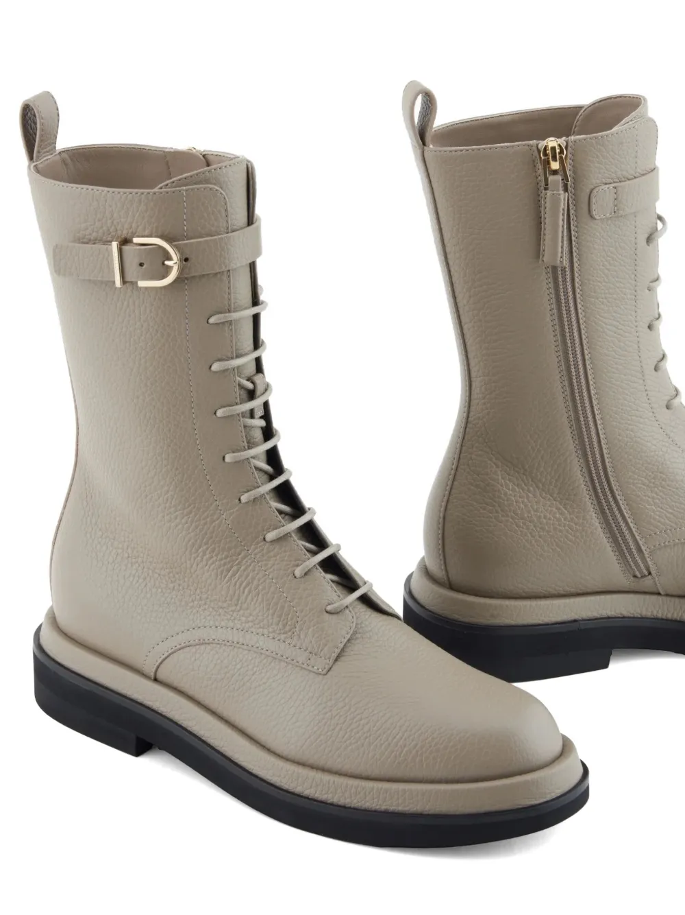 Giorgio Armani buckle lace-up boots Grijs