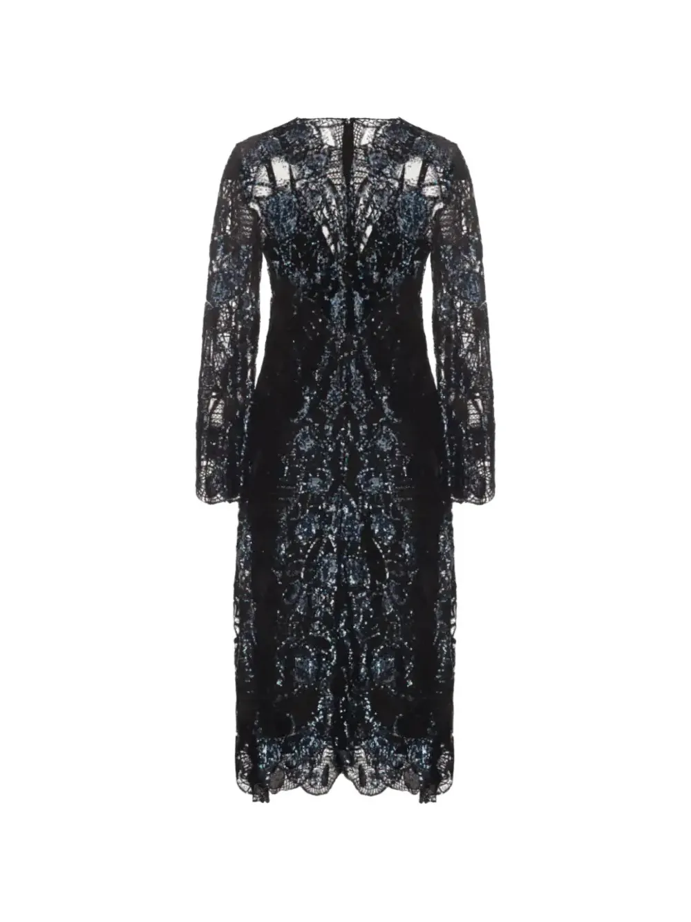 Elie Saab Midi-jurk met pailletten en kant Zwart