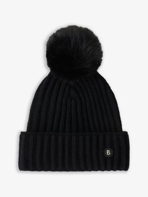 BOGNER pompom ribbed beanie hat