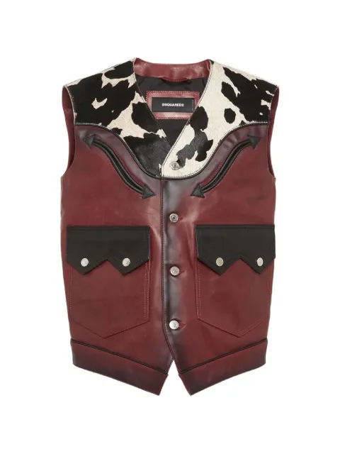 DSQUARED2 cow-print front-pocket leather gilet