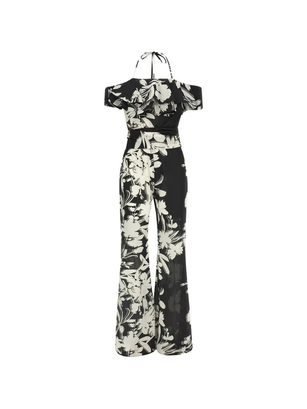 Catalina D'anglade Floral Ruffled Jumpsuit In Black