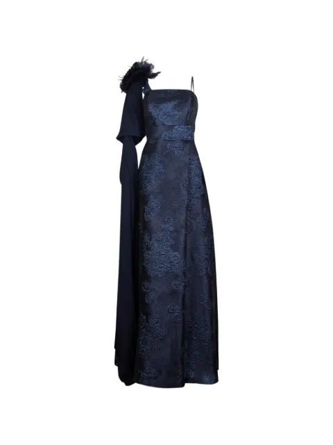Antonio D'Errico vestido largo floral con detalle de plumas