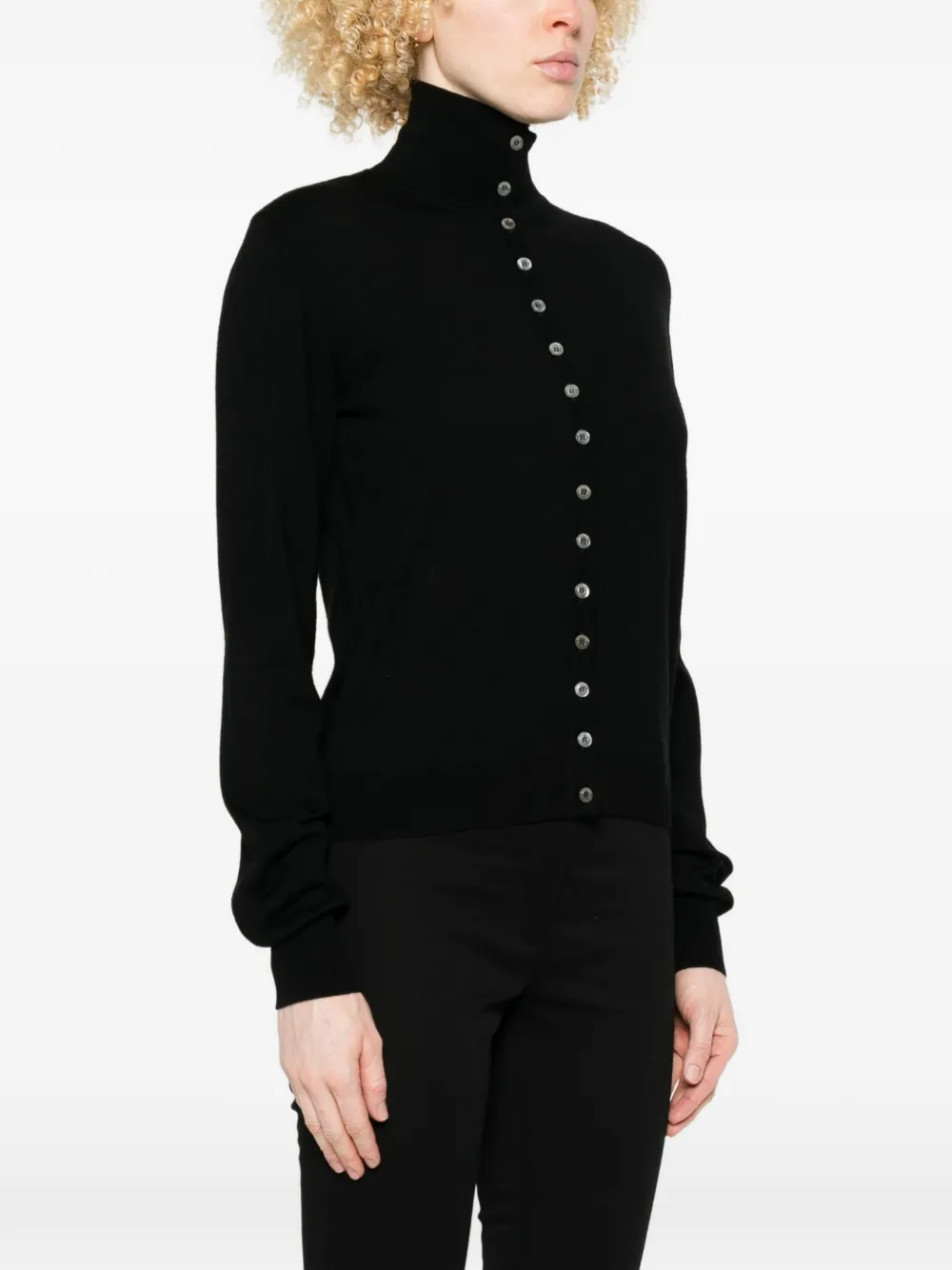  Moschino Buttoned Turtleneck Cardigan - Black 