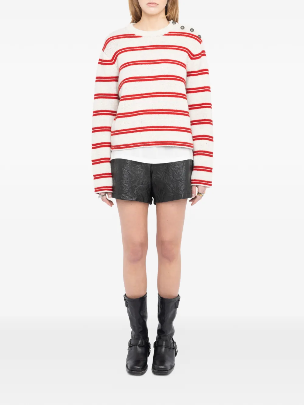  Zadig&voltaire Spikyz Striped Buttoned-detail Wool Sweater - Neutrals 