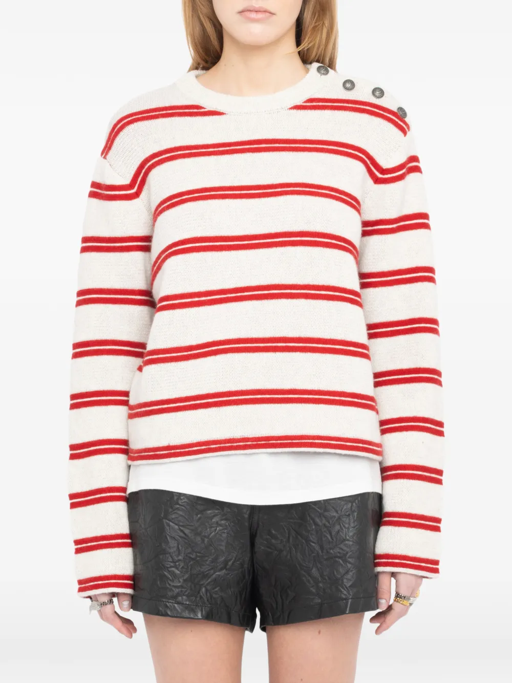 Zadig&voltaire Spikyz Striped Buttoned-detail Wool Sweater - Neutrals 