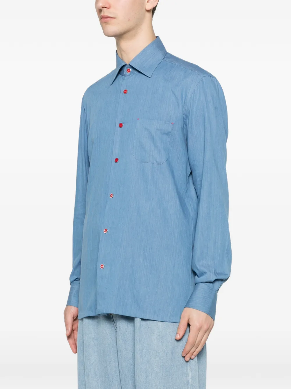  Kiton Patch-pocket Snap-button Shirt - Blue 