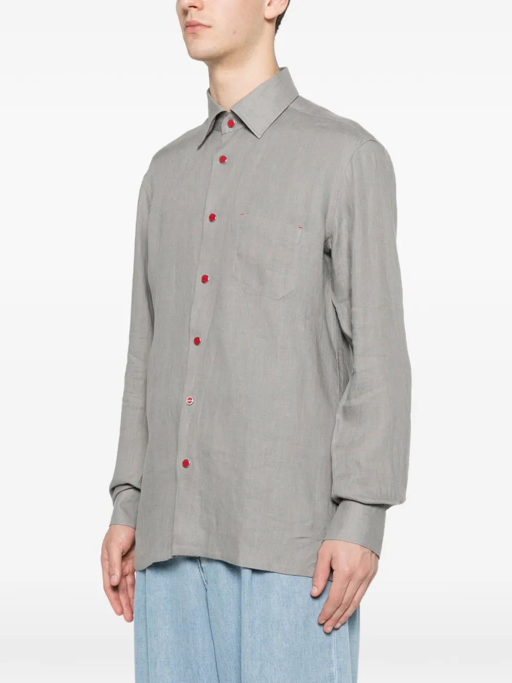  Kiton Snap-button Patch-pocket Shirt - Grey 