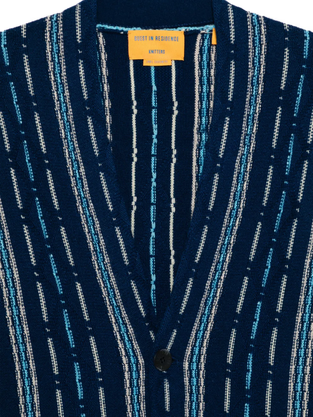 Guest In Residence Striped V-neck Cardigan in Blue, view 3