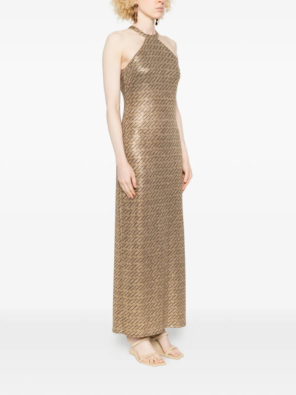  Siyu Tallis Halterneck Patterned Maxi Dress - Gold 