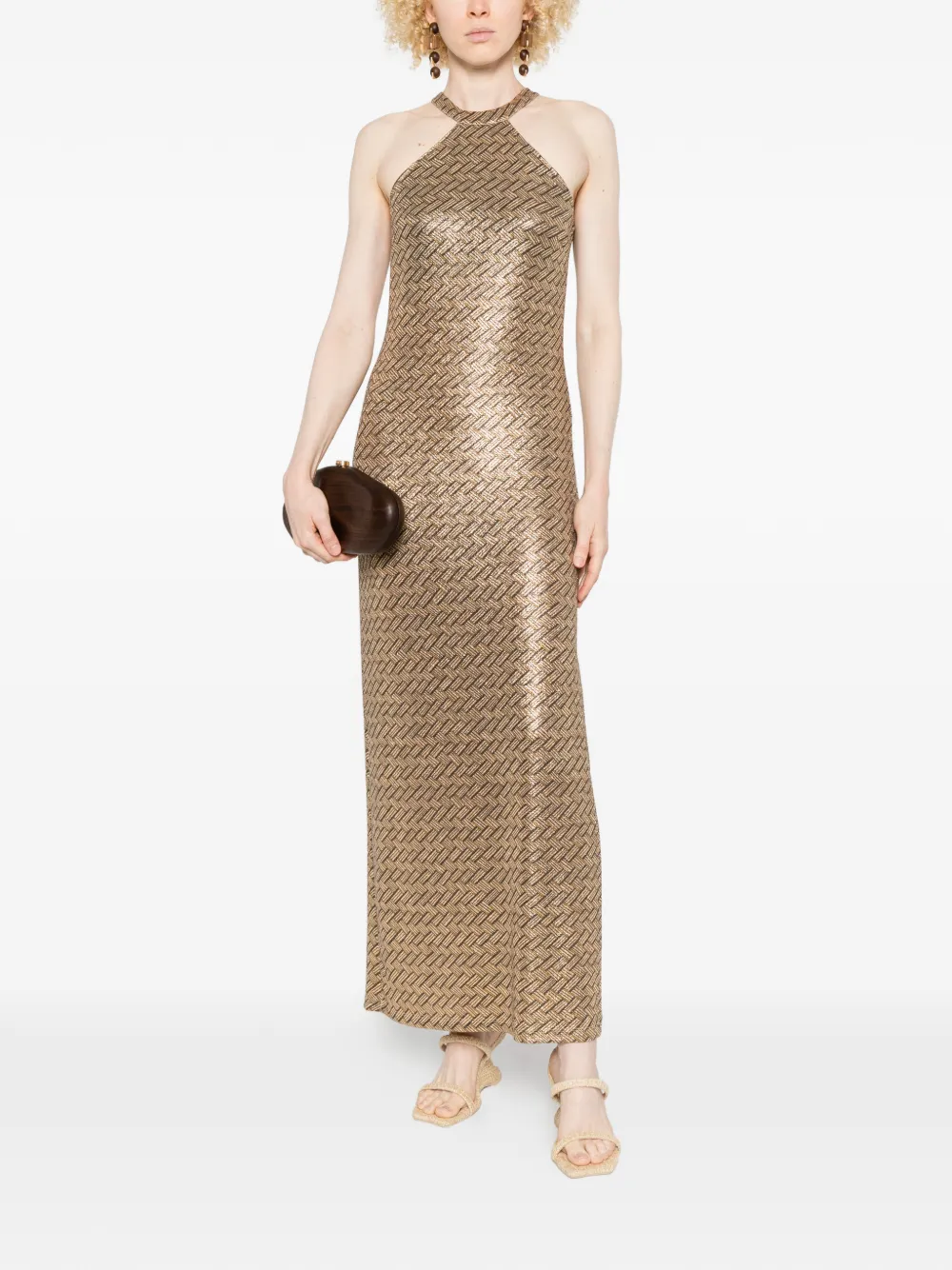  Siyu Tallis Halterneck Patterned Maxi Dress - Gold 