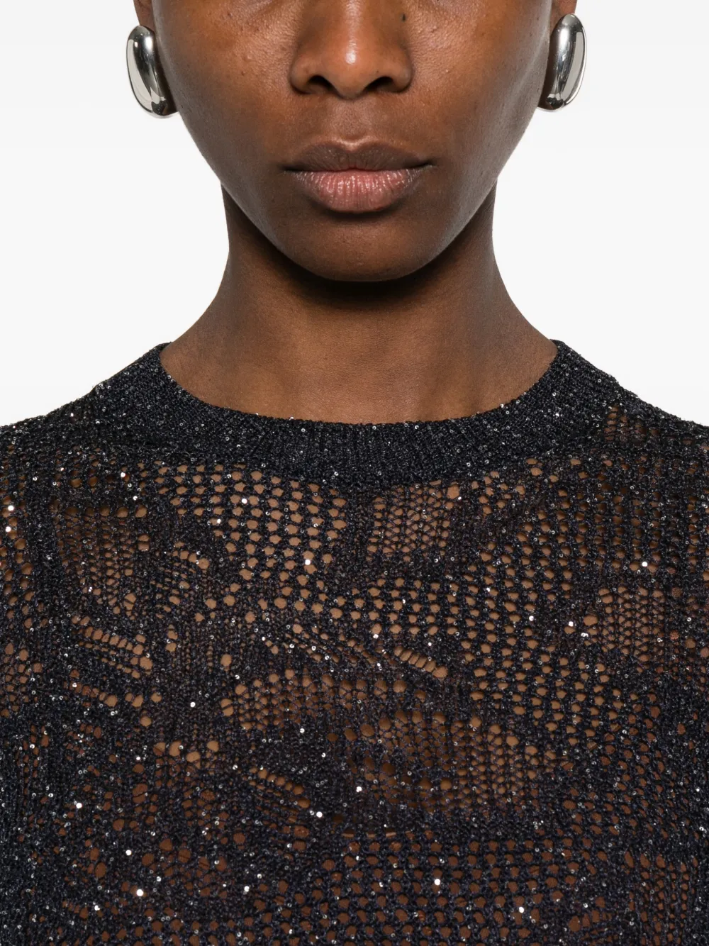 Fabiana Filippi Opengebreid T-shirt met glitters Blauw