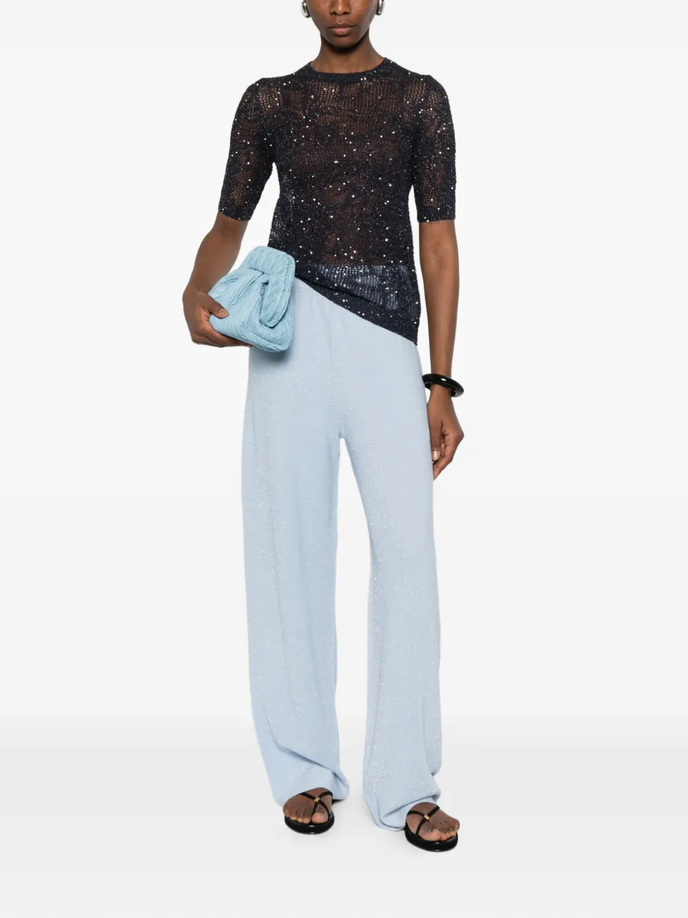 Fabiana Filippi Opengebreid T-shirt met glitters Blauw