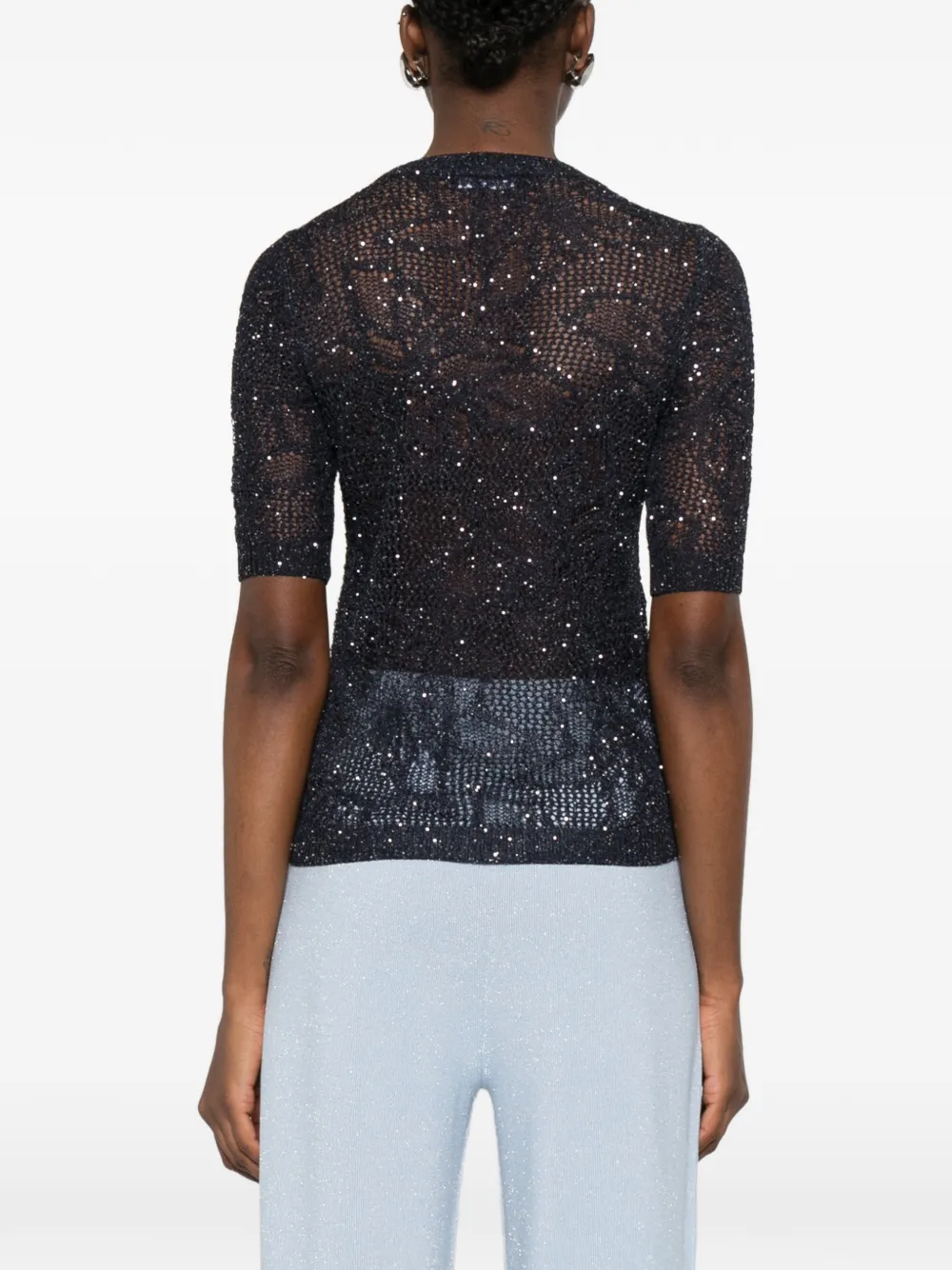 Fabiana Filippi Opengebreid T-shirt met glitters Blauw