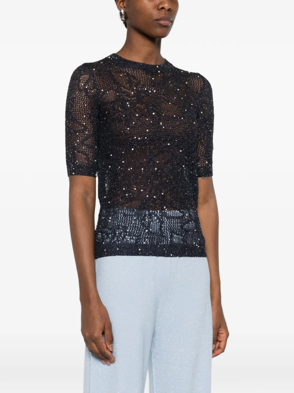Fabiana Filippi Opengebreid T-shirt met glitters Blauw