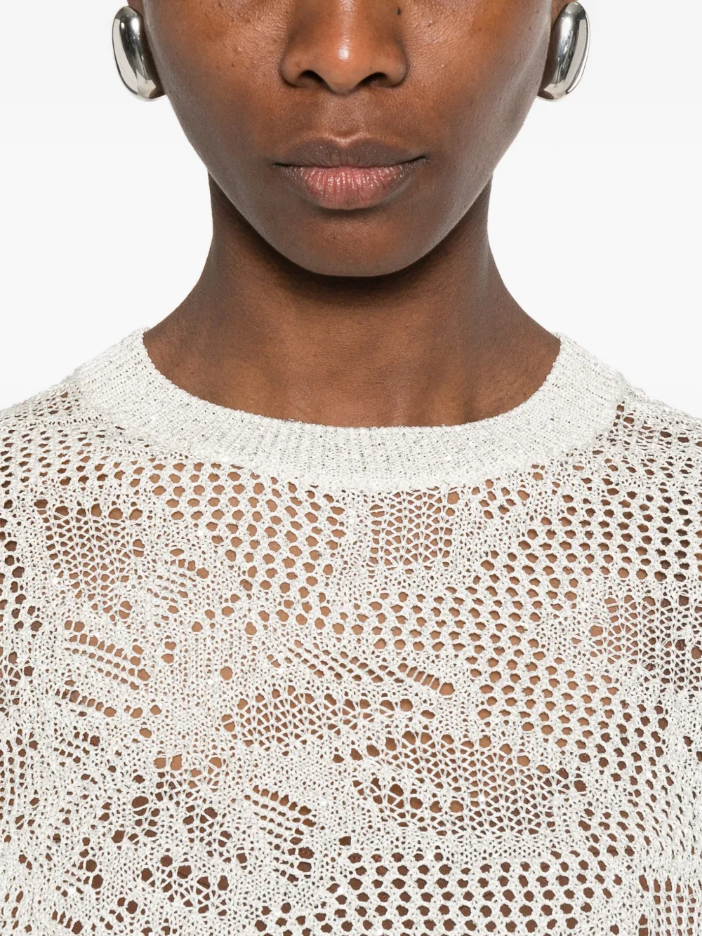 Fabiana Filippi Opengewerkt T-shirt met glitters Beige