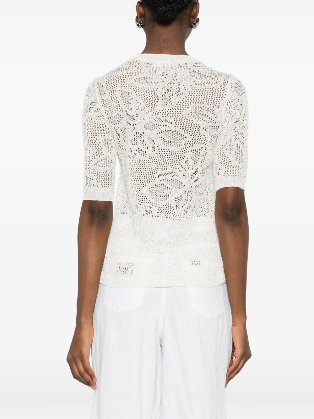 Fabiana Filippi Opengewerkt T-shirt met glitters Beige