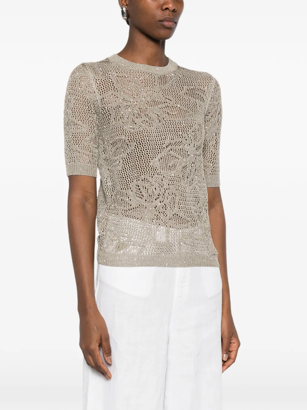 Fabiana Filippi Opengebreid T-shirt Beige