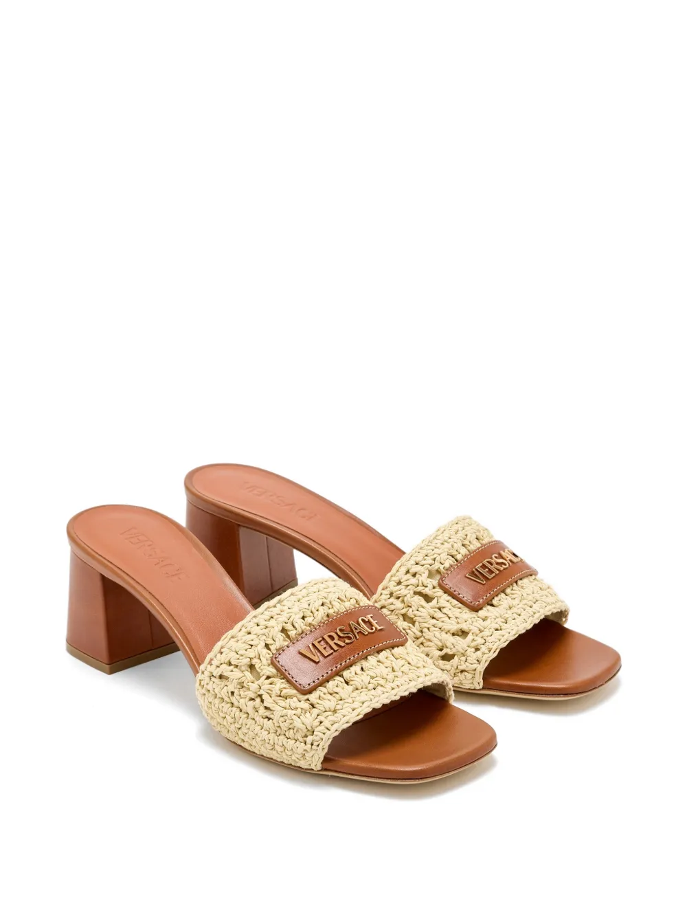 Versace Sandalen met logoplakkaat Beige