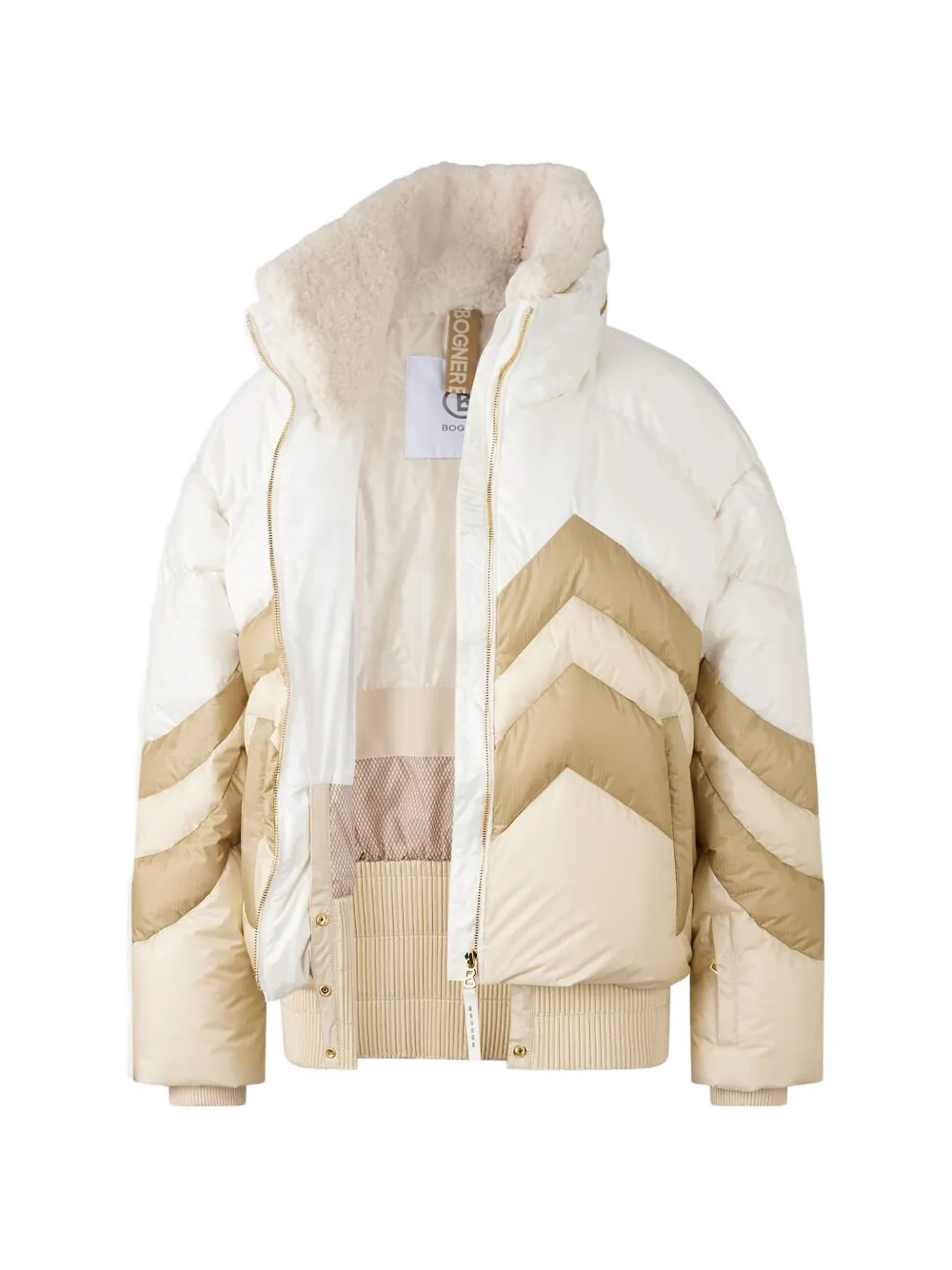  Bogner Detachable Collar Chevron Puffer Jacket - Neutrals 