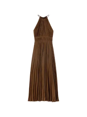 Elisabetta Franchi Pleated Halterneck Maxi Dress | Brown | FARFETCH