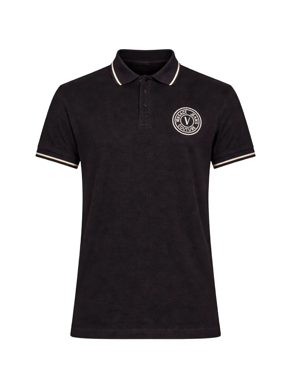 Versace Jeans Couture logo-embroidery ribbed-trims polo shirt – Black