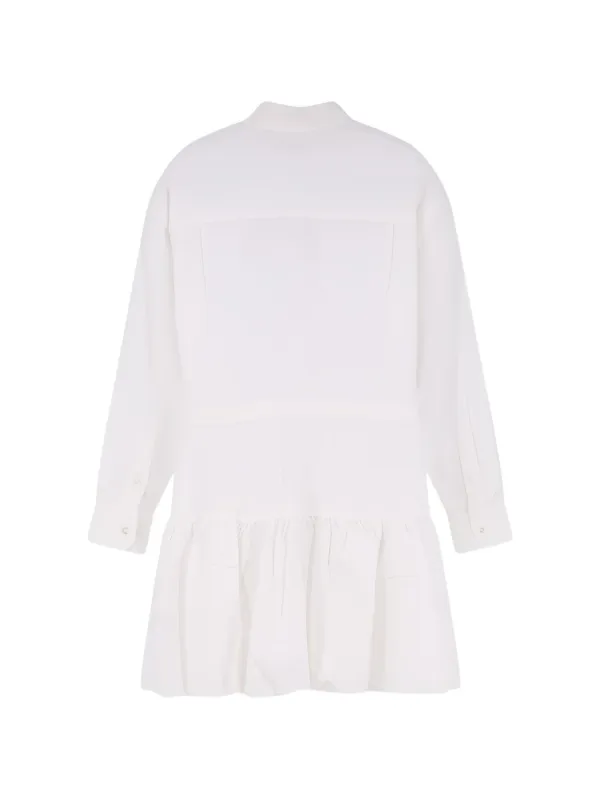 white midi dresses Vicenta White Cotton Poplin Ruched Midi Dress