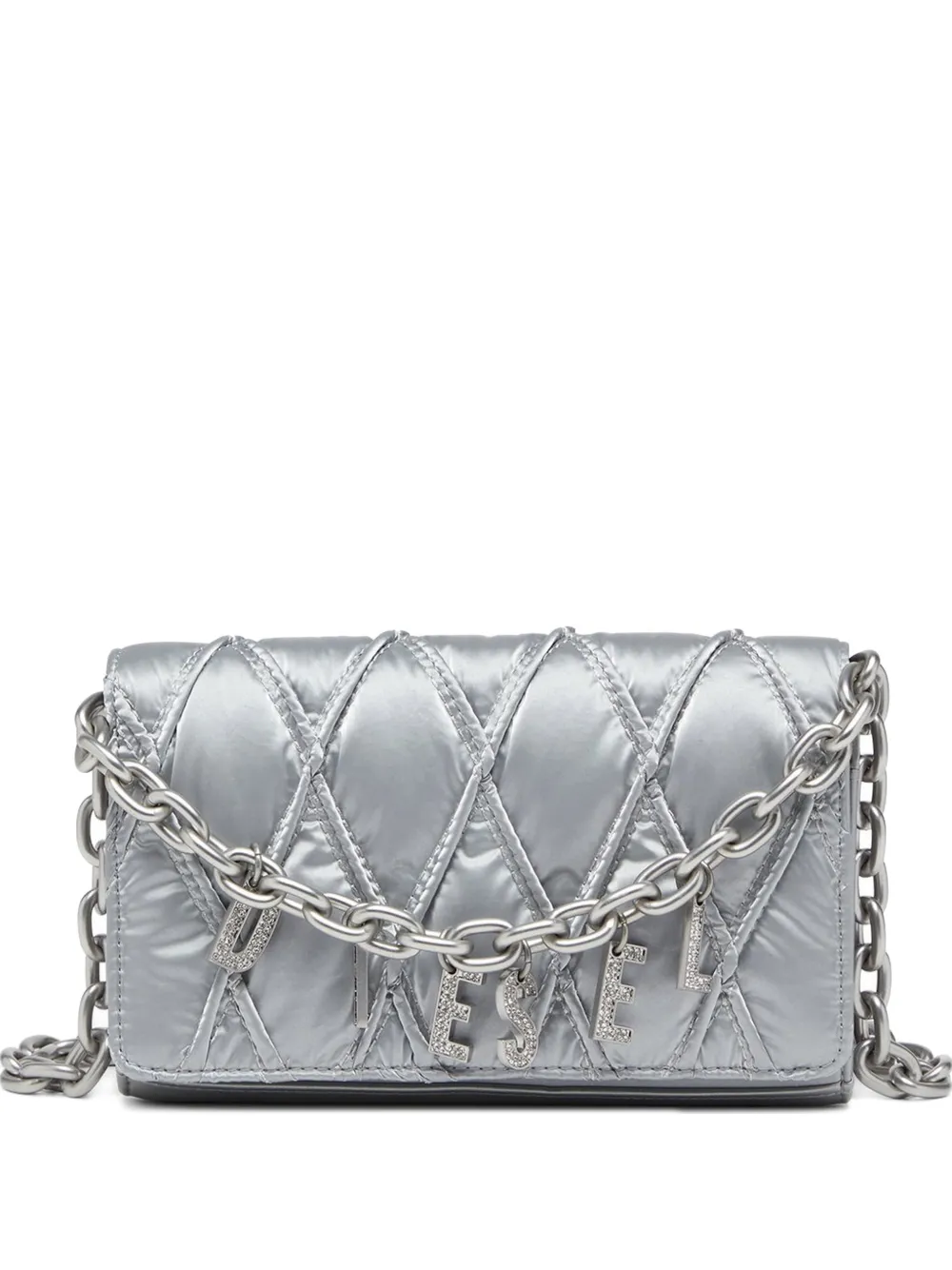 Diesel Charm-D quilted chain-strap mini bag - Argento
