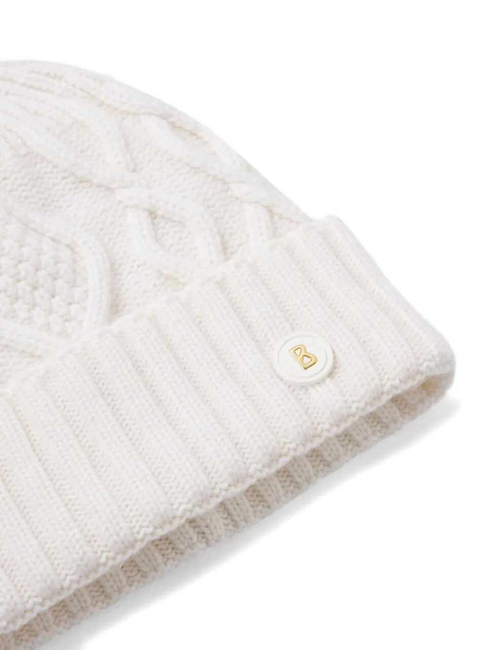 Jamila Cable-Knit Logo-Patch Beanie Hat
