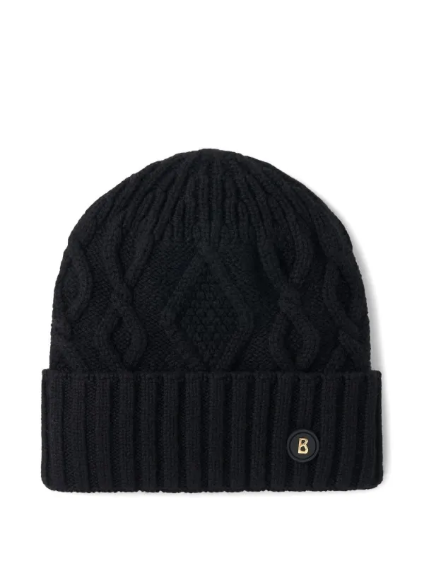 Bogner Cable-knit Logo Beanie Hat in Black