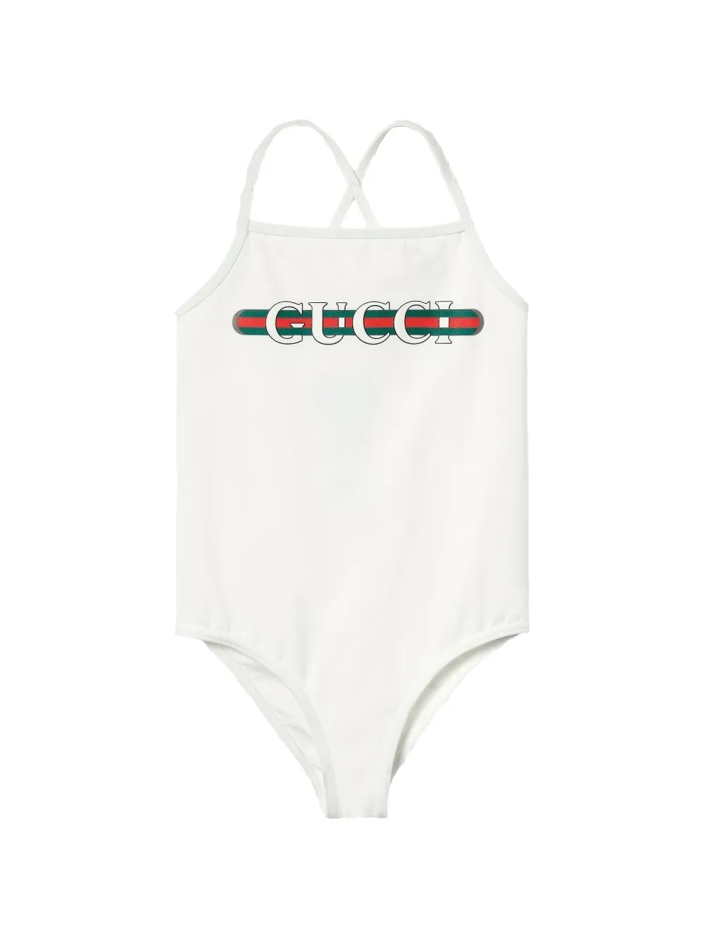 Gucci Kids logo print crossover straps swimsuit - Weiß