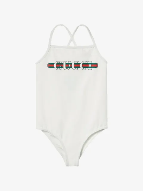 Gucci Kids logo print crossover straps swimsuit