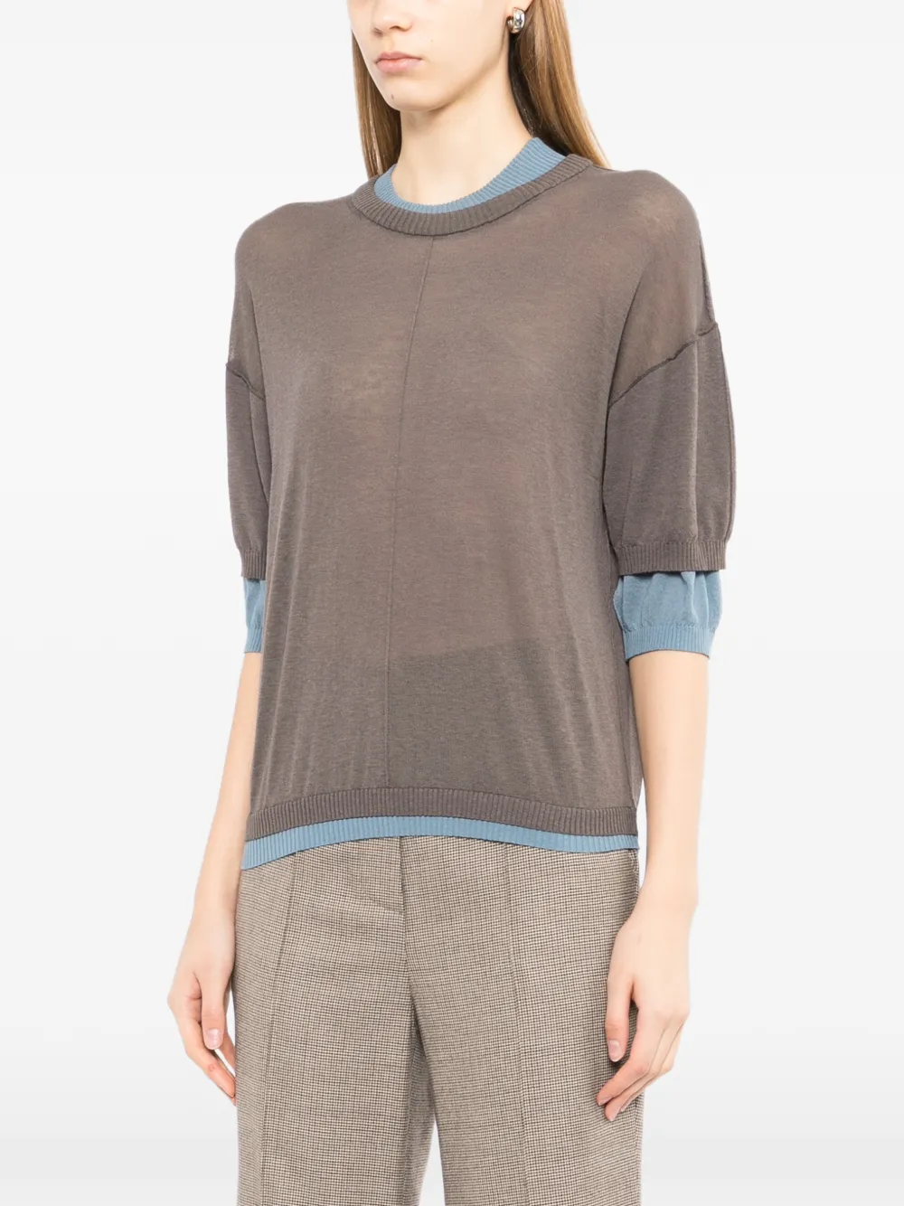  Cotemp Contrasting Collar Top - Brown 