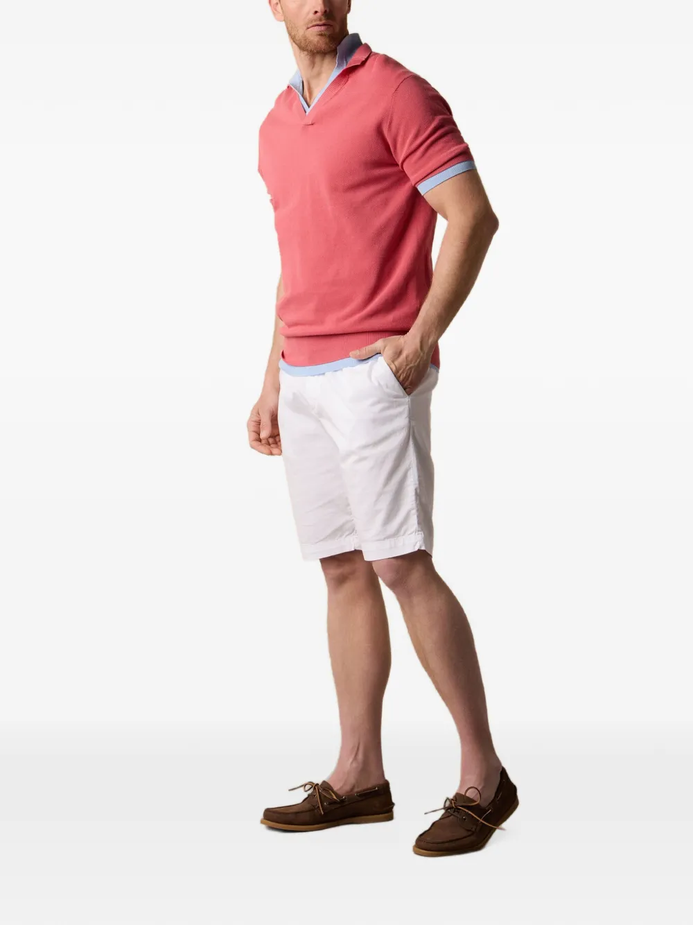 Brooks Brothers Piqué top met open kraag Roze