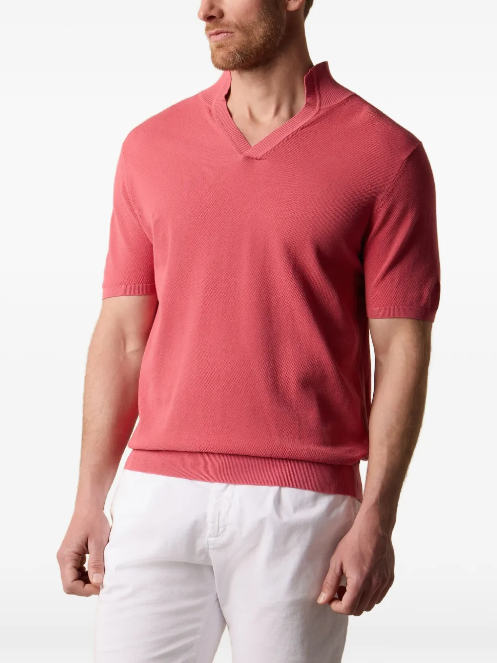 Brooks Brothers Piqué top met open kraag Roze