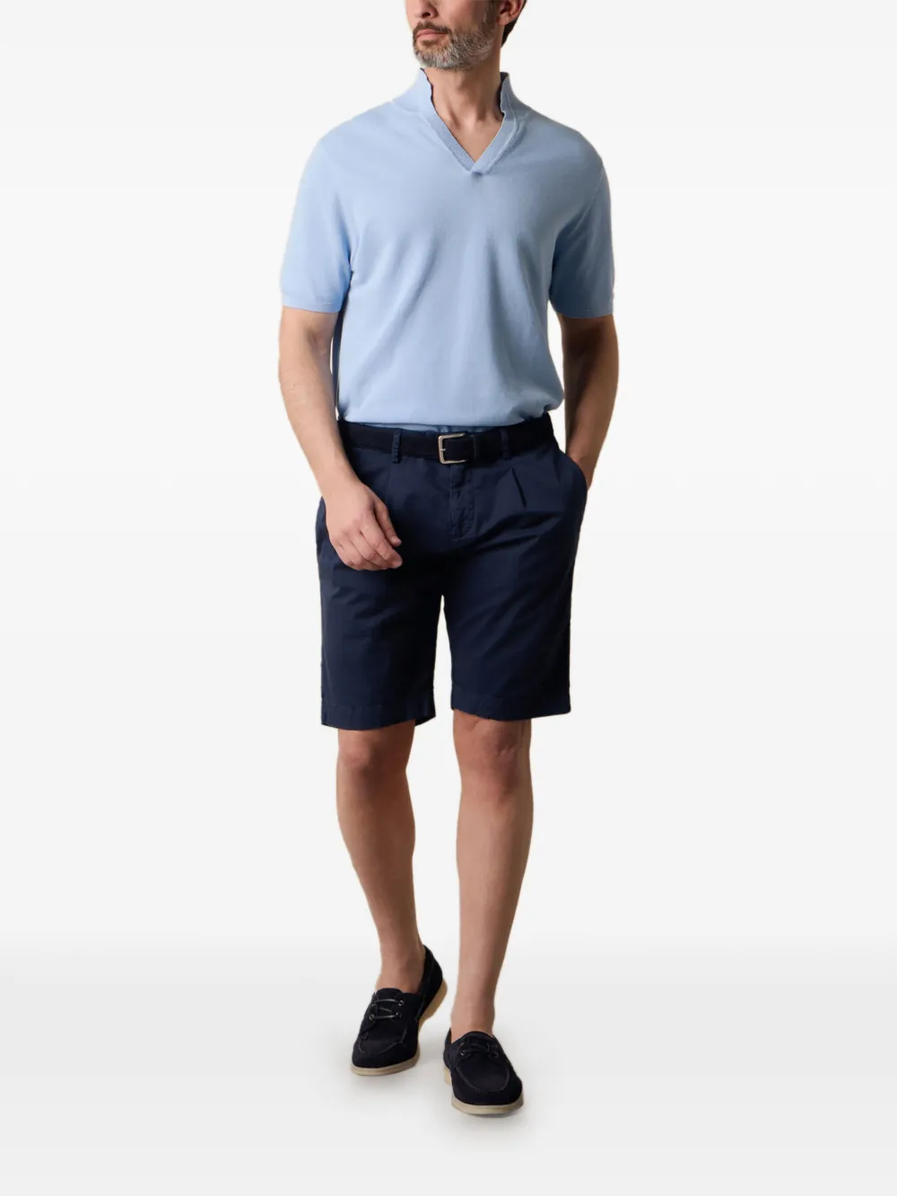 Brooks Brothers Piqué top met open kraag Blauw