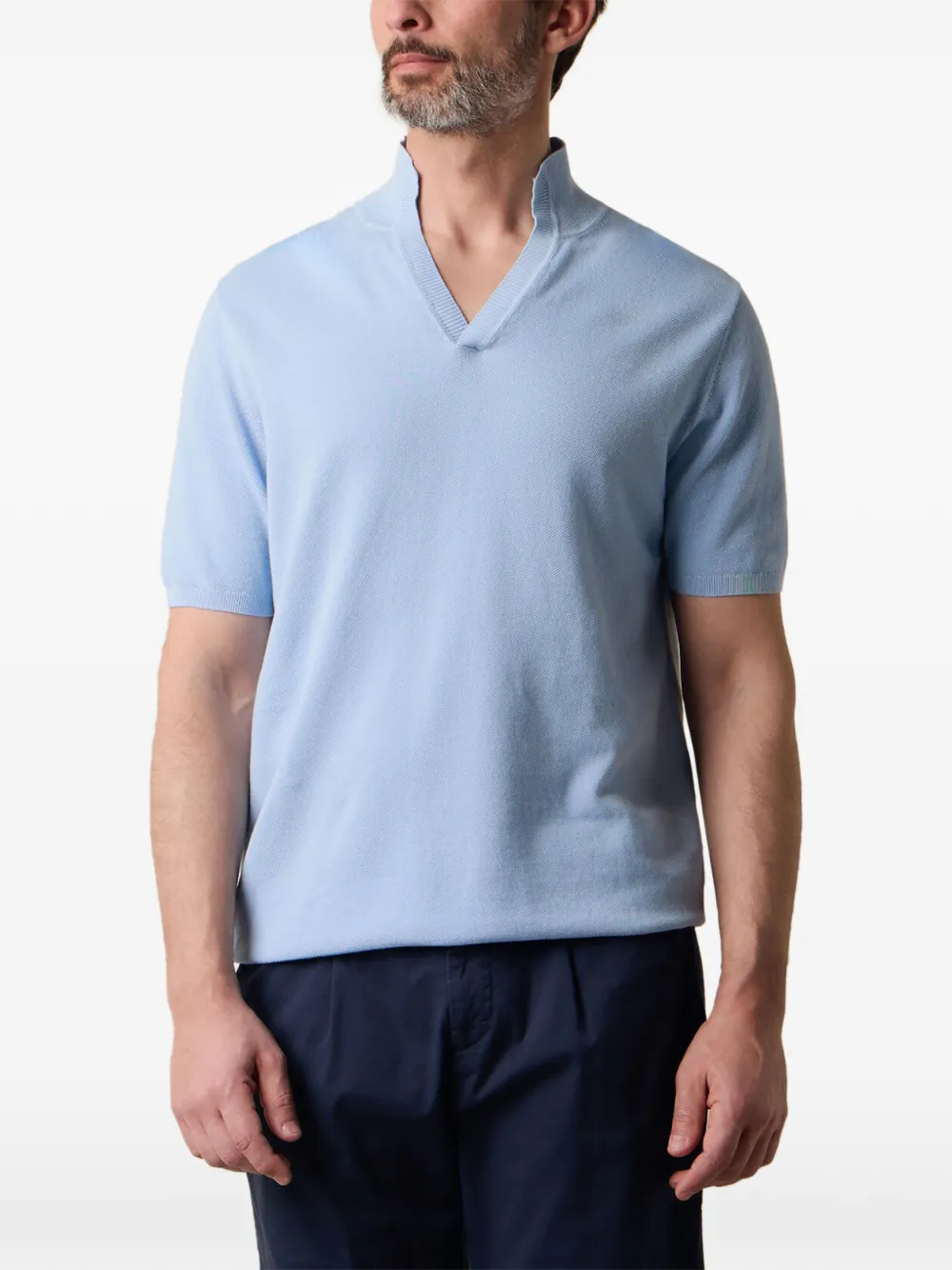Brooks Brothers Piqué top met open kraag Blauw