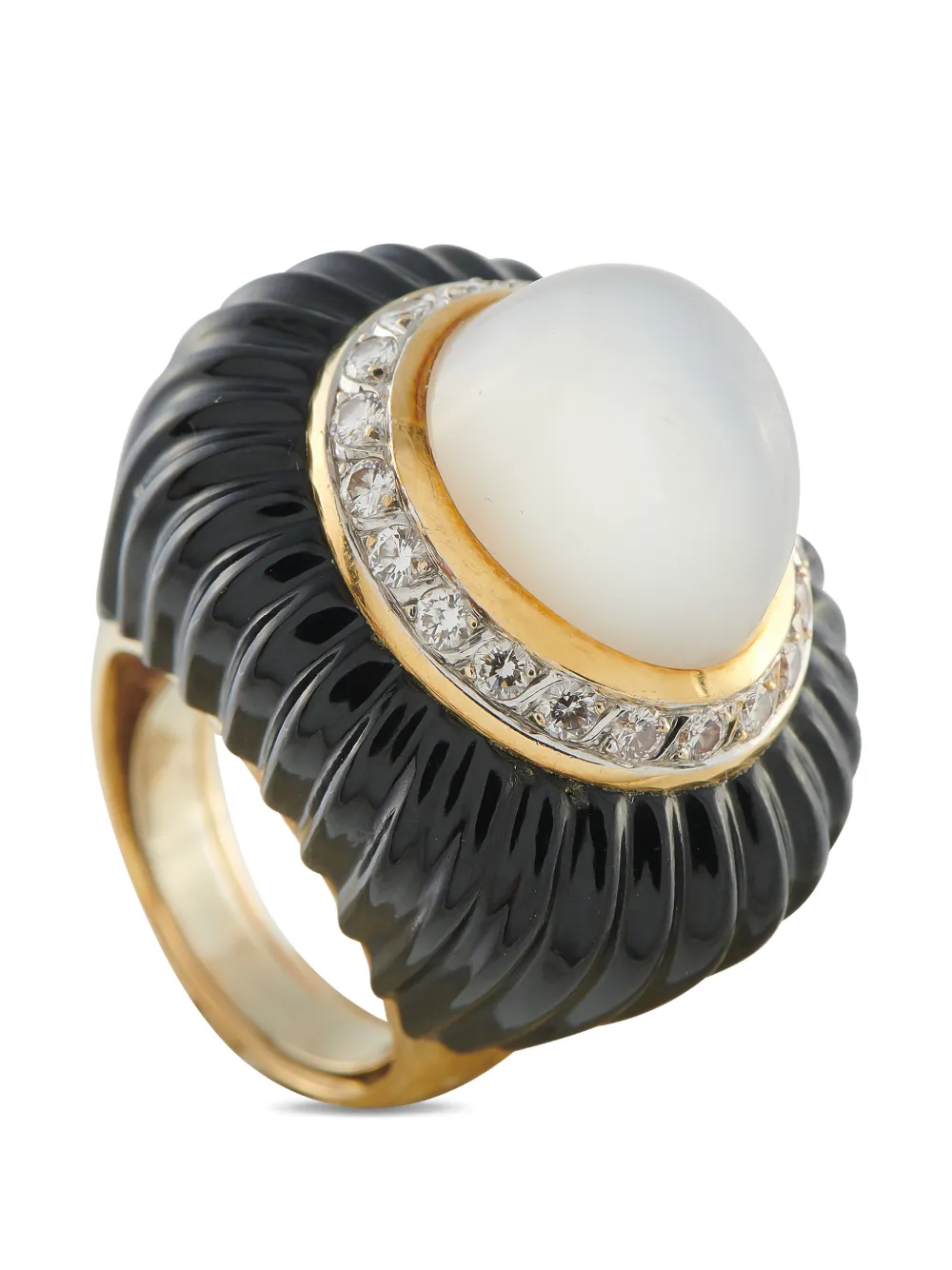 LB Exclusive diamond moonstone and onyx embellished ring - Oro