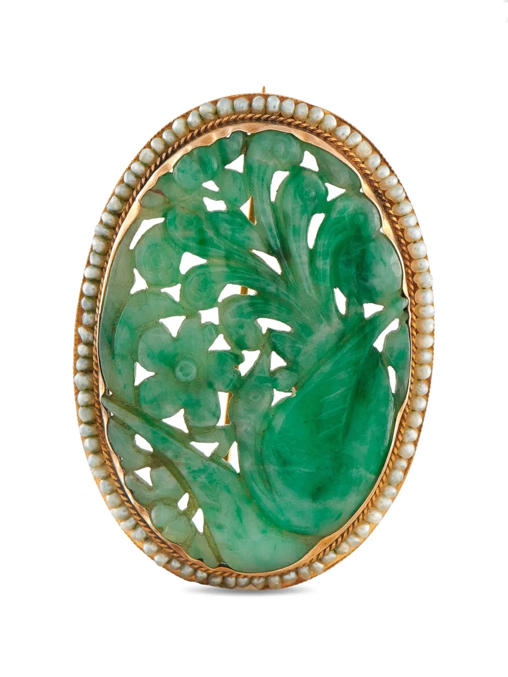 LB Exclusive jade and seed-pearl motif brooch - Oro