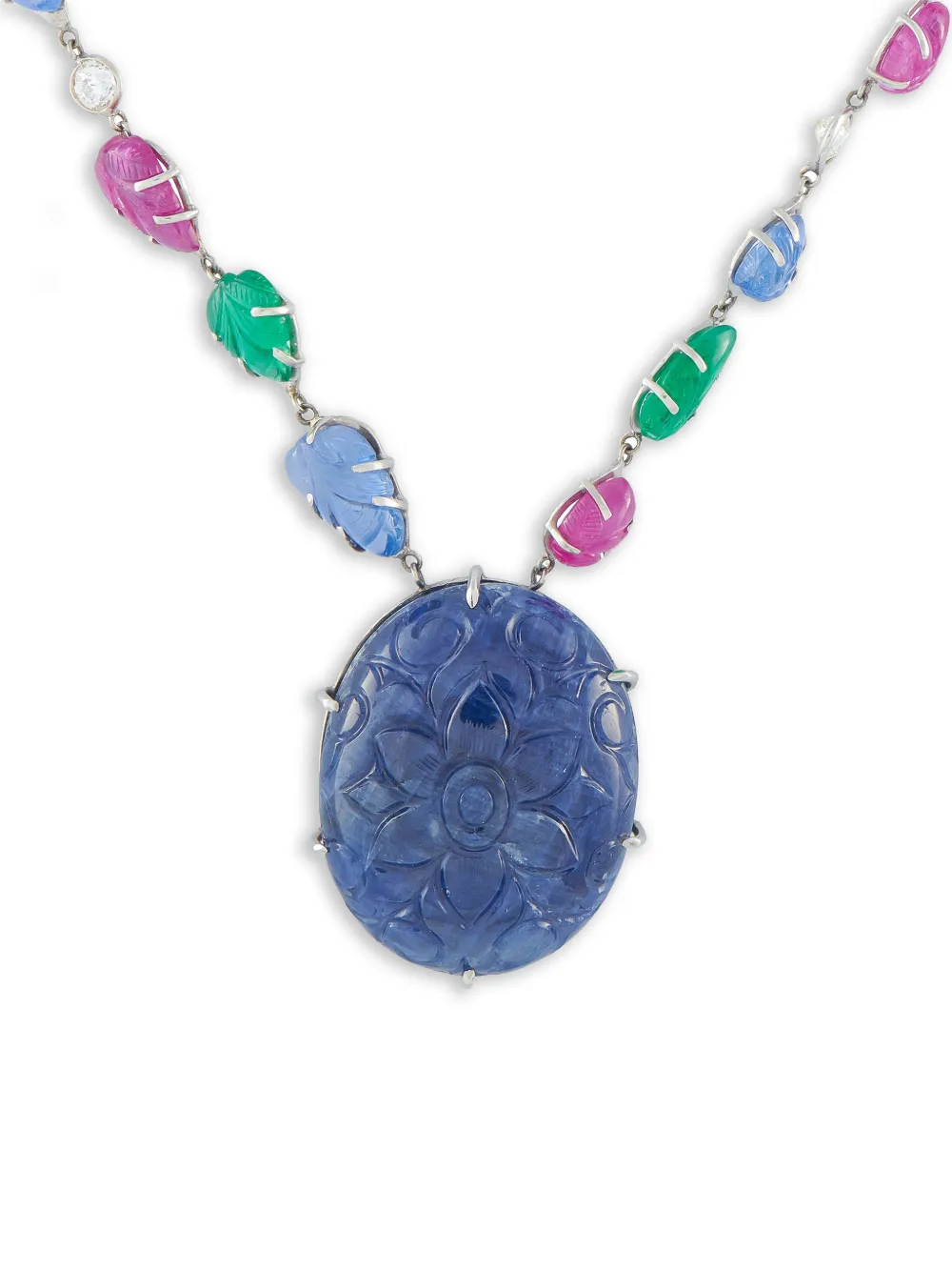 LB Exclusive Tutti Frutti diamond, sapphire, emerald, and ruby necklace - Argento