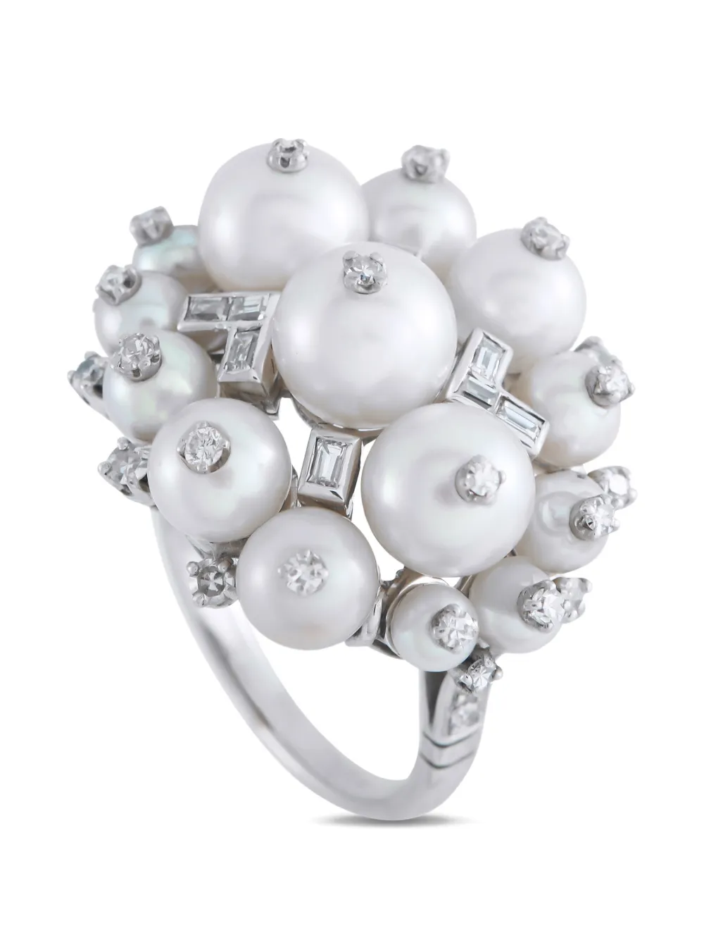 LB Exclusive diamond and pearl embellished ring - Argento