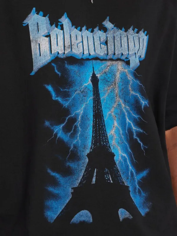 Balenciaga Paris Thunderstorm Oversized T-shirt | Black | FARFETCH