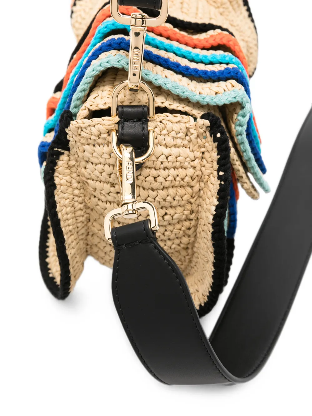 FENDI Baguette schoudertas met raffia-effect Beige